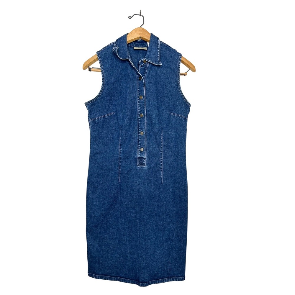 Vintage 90s 2000s Liz‎ Claiborne Sleeveless Button Front Denim Mini Dress 8